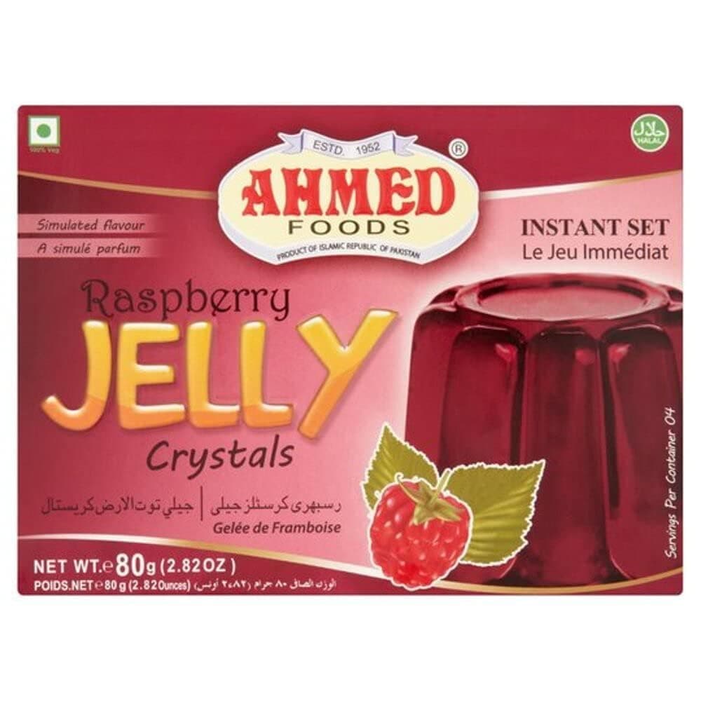 AHMED Halal Jello Vegetarian Crystal Jelly, Raspberry, 85 Gram (Pack of 12)