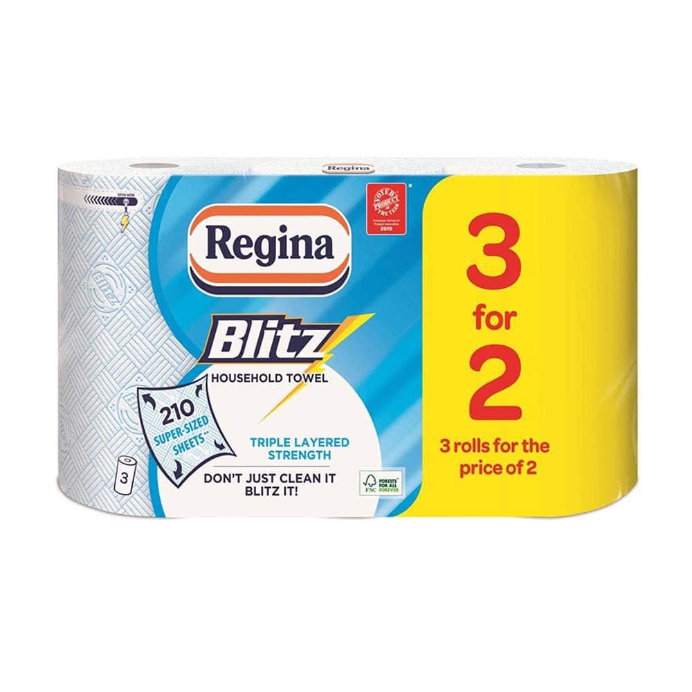 Blitz Kitchen Towel Extra Large Roll 3ply Super Absorbent Paper, Pack of 3