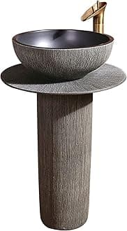 ASumPio Art Bathroom Basin Sink with Full Pedestal, Pedestal Sink Bathroom Cloakroom Full Pedestal Basin Compact Single Tap Hole Sink,B-With accessories