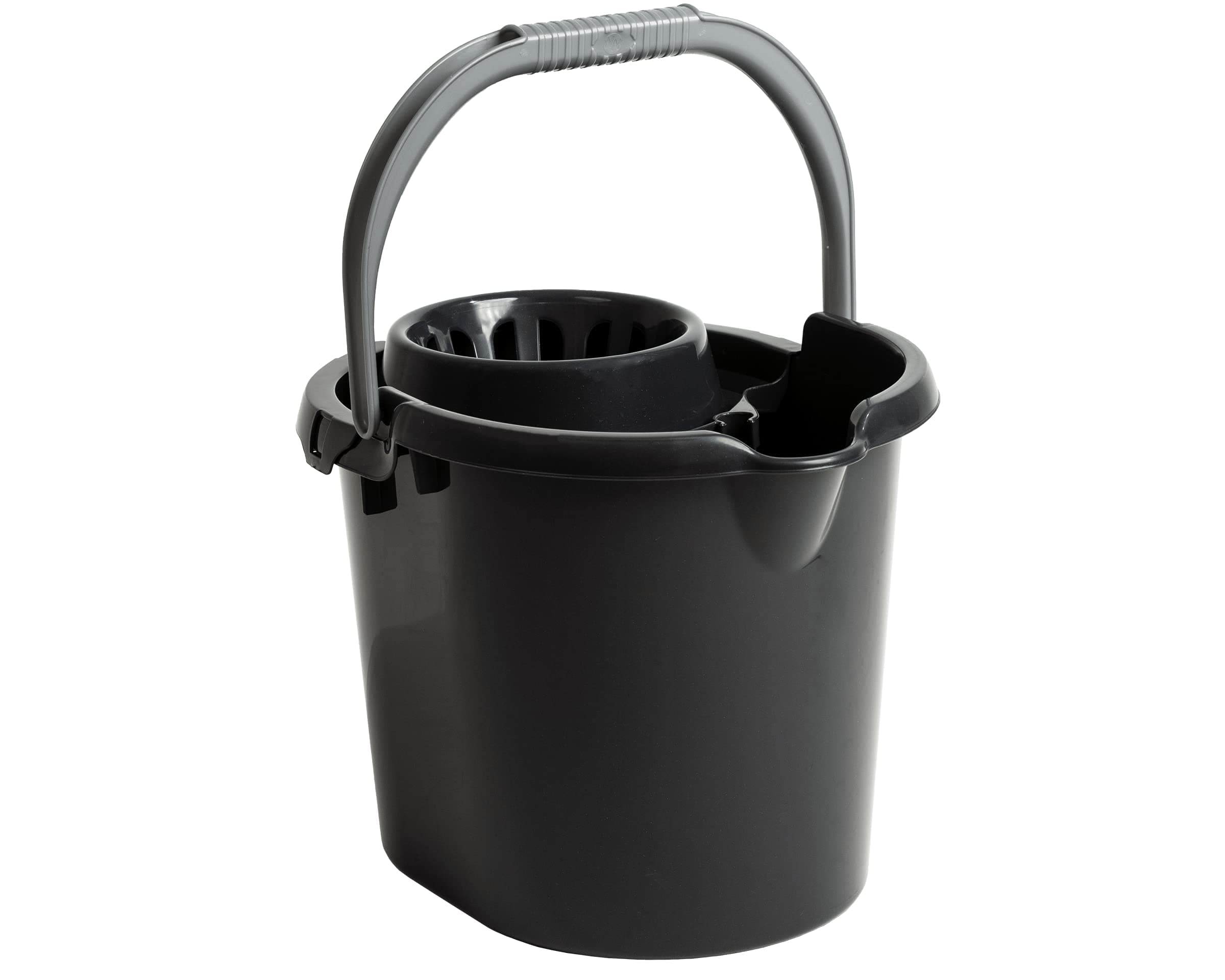 JMS we create smile - 16 Litre Mop Bucket with wringer attached for Floor Cleaning - Home & Office Use (Midnight Black/Dark Grey)