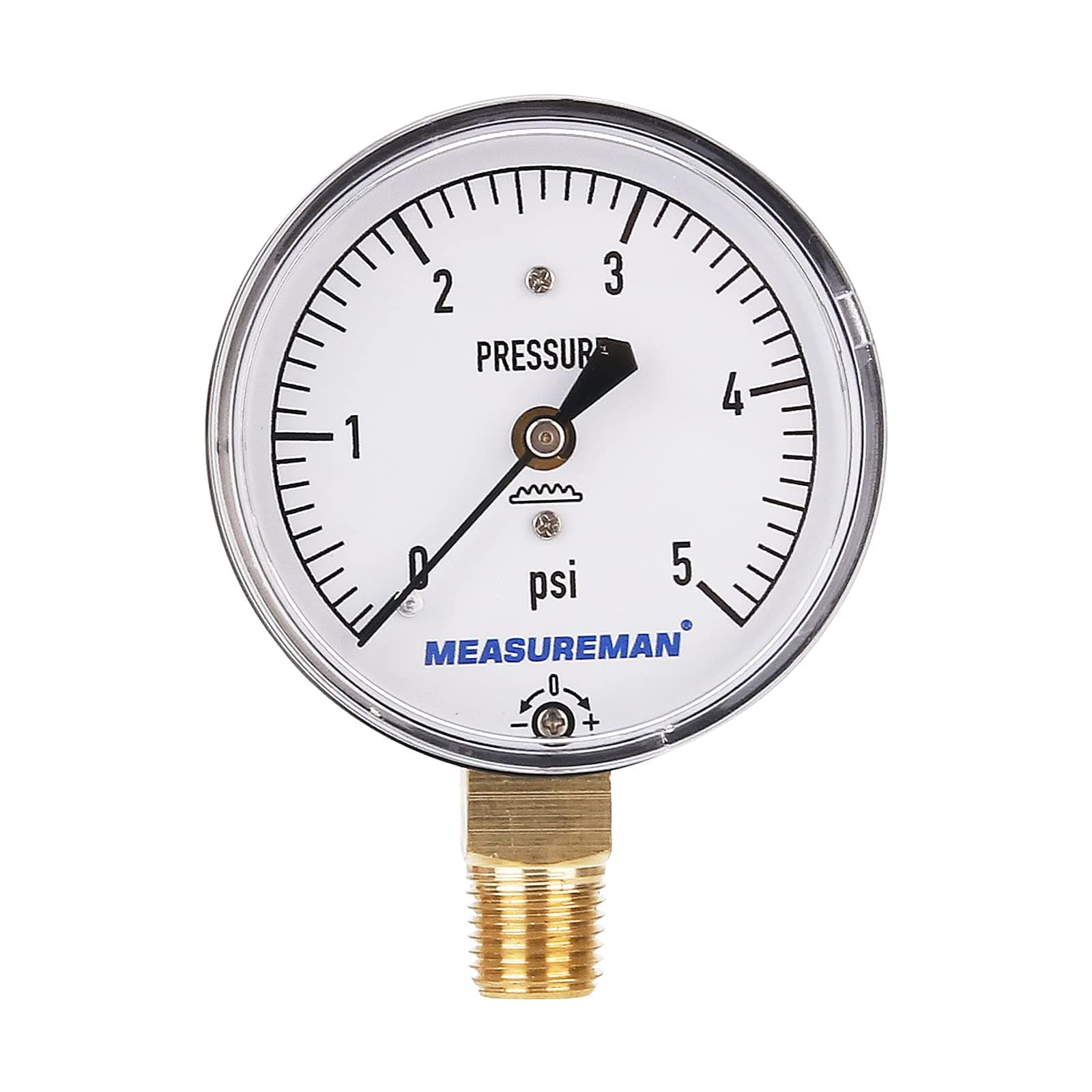 MEASUREMAN Diaphragm Type Capsule Low Pressure Gauge, 2-1/2" Dial, 1/4" NPT Lower Mount, Adjustable, 0-5Psi