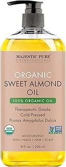 USDA Organic Sweet Almond Body Oil | Large 236 ml | 100% Pure & Natural Cold Pressed Oil Sweet Almond Oil for Skin, Face, Nails, Hair, Scalp & Massage | 236 ml