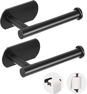Toilet Paper Holder - Self Adhesive Toilet Paper Holder Wall Mount for Bathroom, SUS 304 Stainless Steel Command Strip Toilet Paper Roll Holder Stick On Wall, No Drilling - Matte Black（2 Pcs）
