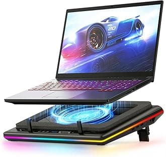 RGB Laptop Cooling Pad with Powerful Turbofan Gaming Cooler Radiator with Infinitely Variable Speed, Touch Control, LCD Screen, 3-Port USB Hub, Seal Foam for Notebook Computer 15-19in