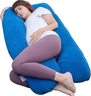 MOON PINE Pregnancy Pillow, U Shaped Full Body Pillow for Maternity Support, Sleeping Pillow with Cover for Pregnant Women (Dark Blue)