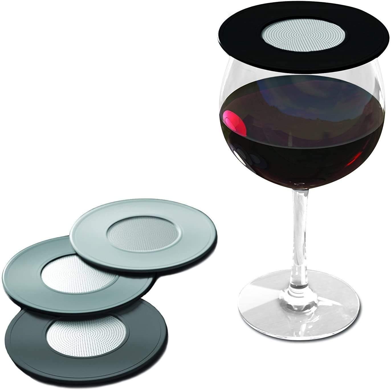 Drinks Tops Outdoor Vented Wine Glass Covers Box Set, 4pk- Black/Grey, Ideal for Protecting Bugs Out, Aromas in, and Reduce Splash