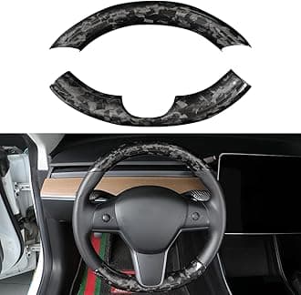 JSWAN Real Carbon Fiber Steering Wheel Cover for Tesla Model 3 2017 to 2023 Model Y 2020 to 2024 Steering Wheel Cover Steering Wheel Wrap Protector Interior Accessories (Forging 2pcs)