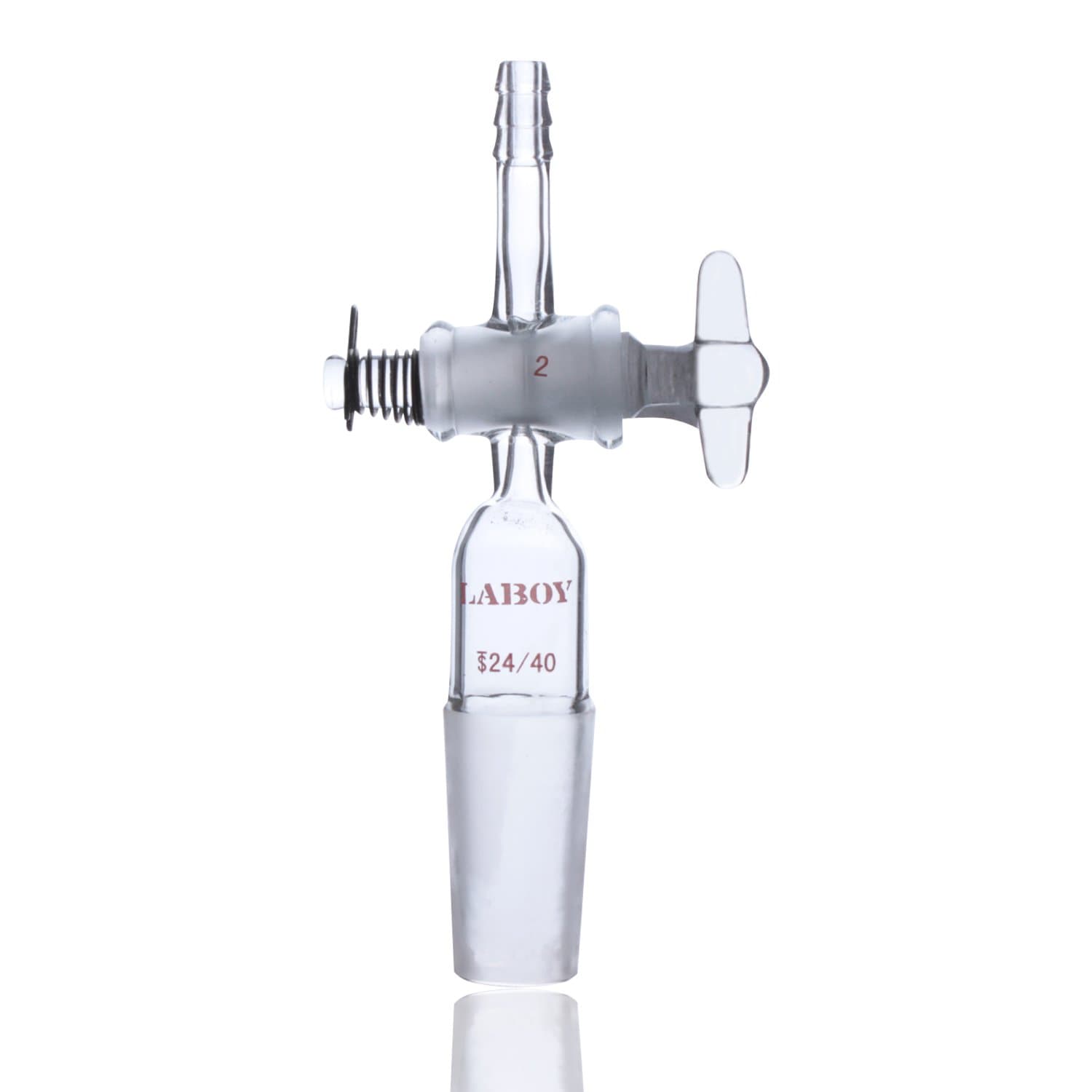 Laboy Glass Vacuum Flow-Control Adapter with 2 mm Glass Stopcock, 24/40 Inner Male Joint and 8 mm Straight Hose Connection, Borosilicate 3.3 Lab Glassware