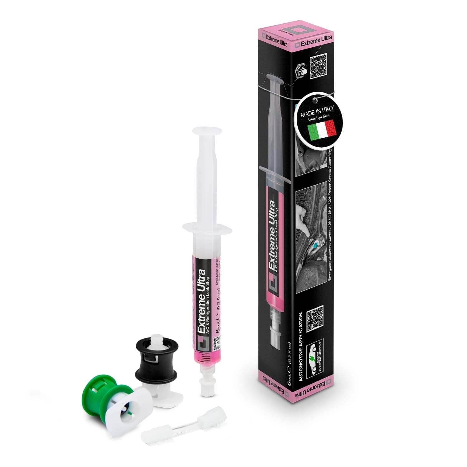 Errecom Extreme Ultra | A/C Leak Stop for Vehicle A/C Systems | Works with All Refrigerants and Lubricants | Includes R1234yf and R134a Adapters | 6 mL (0.2 fl oz) Cartridge