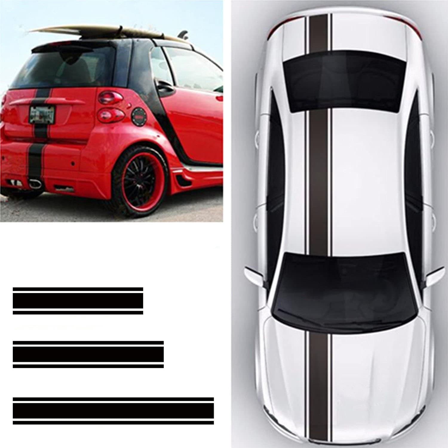 (4Pcs/Pack) Vinyl Racing Stripe Decal Sticker for Car Decoration Hood, Roof, Trunk, Skirt, Bumper (Matte Black)