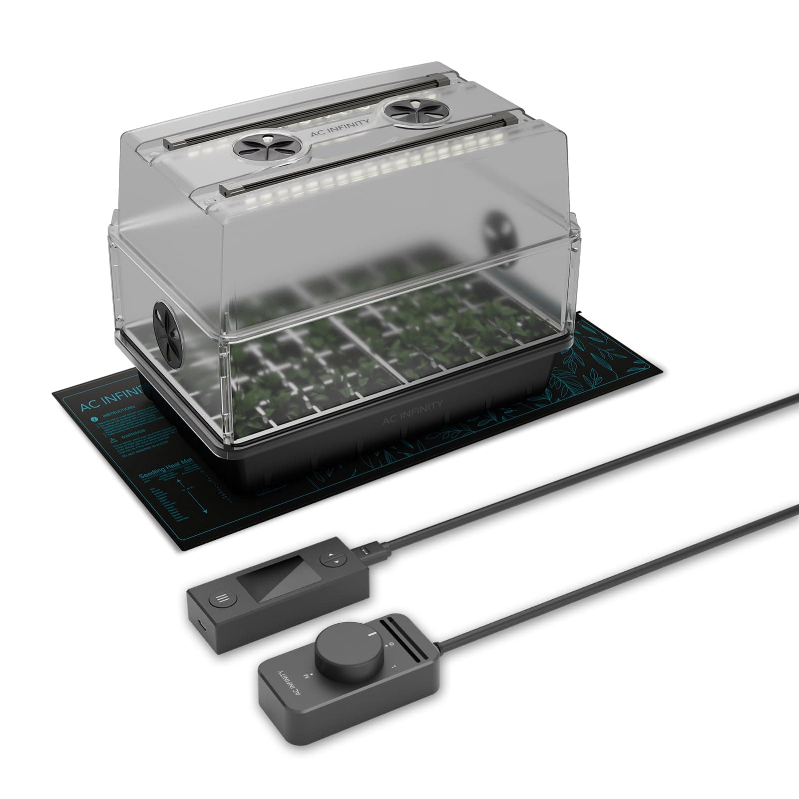 AC Infinity Humidity Dome, Germination Kit with Waterproof Seedling Mat and Dimmable LED Grow Light Bars, Vented Height Extension Panels, for Indoor Gardening, Seed Starting, Plant Cloning (Full Kit)