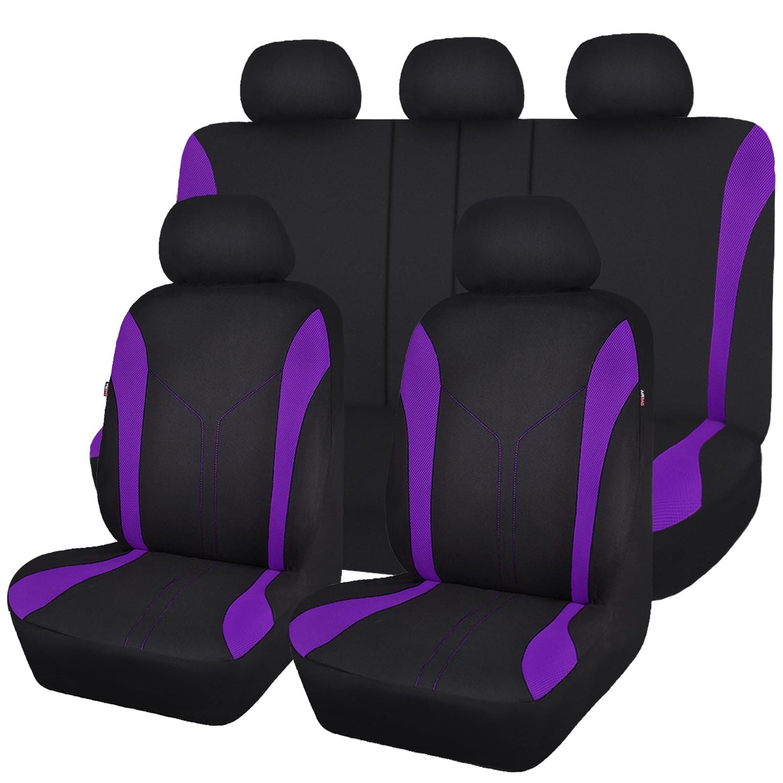 Flying Banner Car Seat Covers Full Set Front Seats and Rear Bench Mesh Fabric Splicing Polyester Cover Black with Purple Color