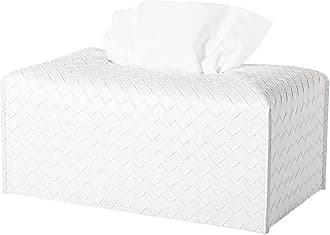 Tissue Box Cover PU Leather Tissue Holder Square Facial Tissue Case Facial Paper Organizer Dispenser for Bathroom, Vanity Countertop, Tabletop, Car, Rectangle, White