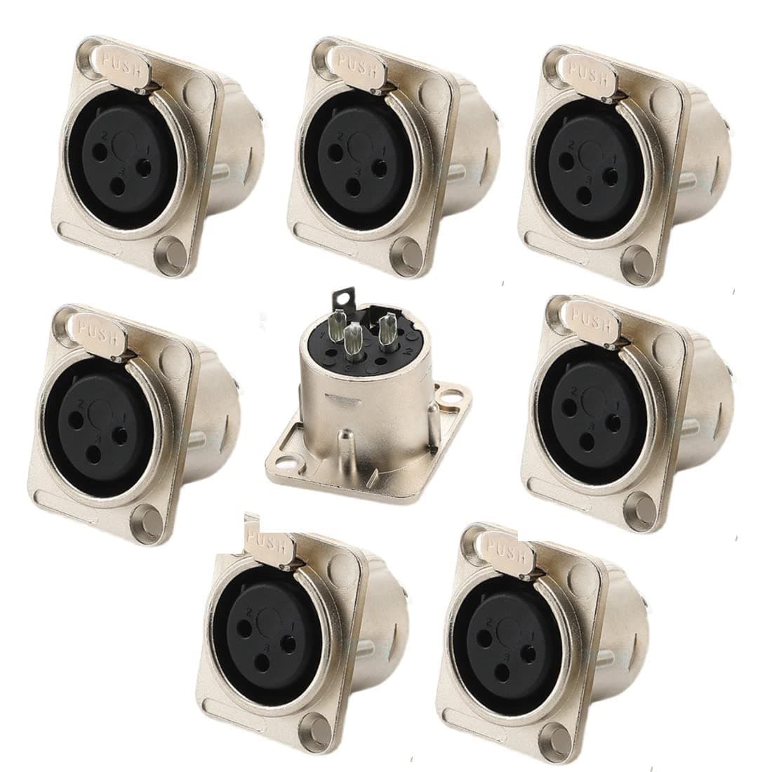 GDQLCNXB XLR Female Jack 3 Pin Panel Mount Jacks, XLR Female Socket Connector 8Pcs,Silver Metal Housing