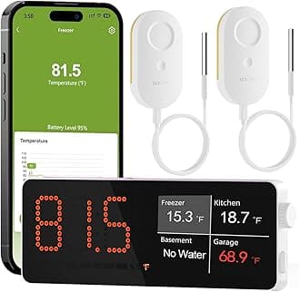 MOCREO WiFi Refrigerator Thermometer Digital Freezer Alarm, Remote Email & App Alert, 2-Year Data Logging, No Subscription, 2 Smart Temperature Sensor for Fridge, Freezer, Hot Tub