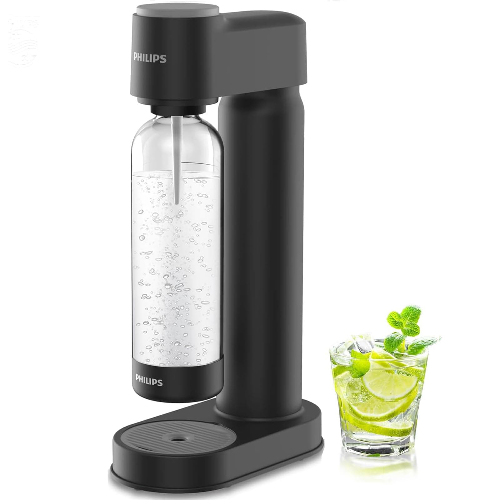 PHILIPS Sparkling Water Maker Soda Maker Soda Streaming Machine Quick Twist for Easy Install, 1L Carbonating Bottle, Soda Water Maker, Compatible with 60L CO2 Carbonator(NOT Included), ADD4901BKOQ/37