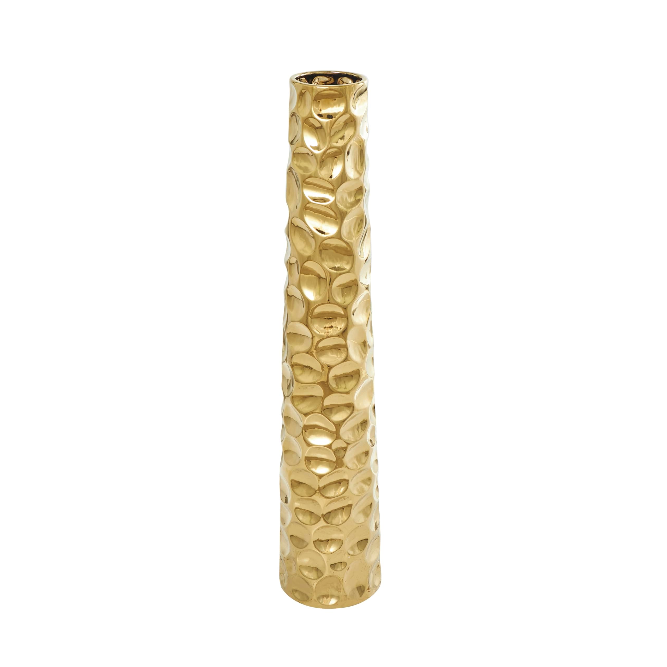 Deco 79 Ceramic Geometric Decorative Vase Bubble Centerpiece Vase with Concaved Circles, Flower Vase for Home Decoration 8" x 8" x 39", Gold