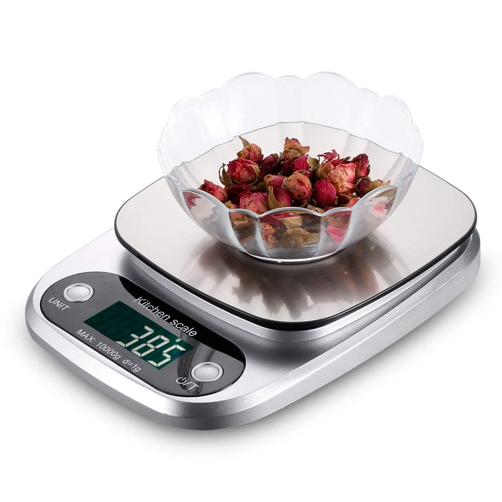 Digital Kitchen Scale/Lab Scale Multi-Function Accurate Food Scale for Baking Cooking with LCD Display, 22 lbs/10 kg Capacity, Stainless Steel, Easy to Clean (Batteries Included)