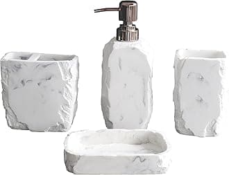 Hymmah Marble Bathroom Accessories Set,Marble Design Toothbrush Holder,Farmhouse Bathroom Decor,4 Pcs Resin Gift Set Apartment Necessities, Contain Toothbrush Cup,Soap Dispenser,Soap Dish,Tumbler
