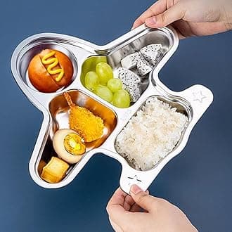Stainless Steel Divided Meal Plate Tray-3 Compartments Dinner Dish for Baby (Plane)