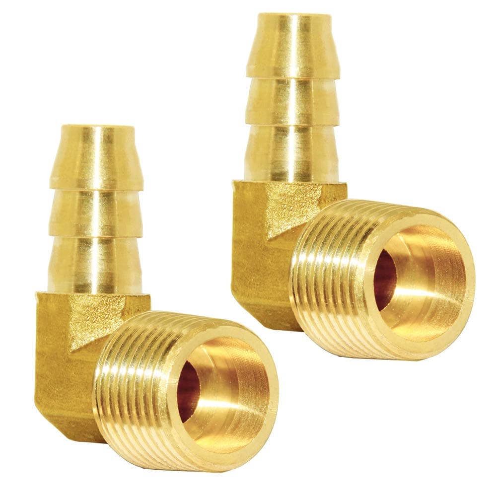 Joywayus Brass Hose Fitting,90 Degree Elbow,3/8" Barb x 3/8" NPT Male Pipe Water/Fuel/Air (Pack of 2)