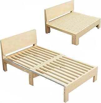 Foldable Wooden Bed Frame with Pull-Out Extension Adjustable Sofa Bed Retractable Guest Bed with Headboard and Sliding Wheels for Daytime Napping(60cm)