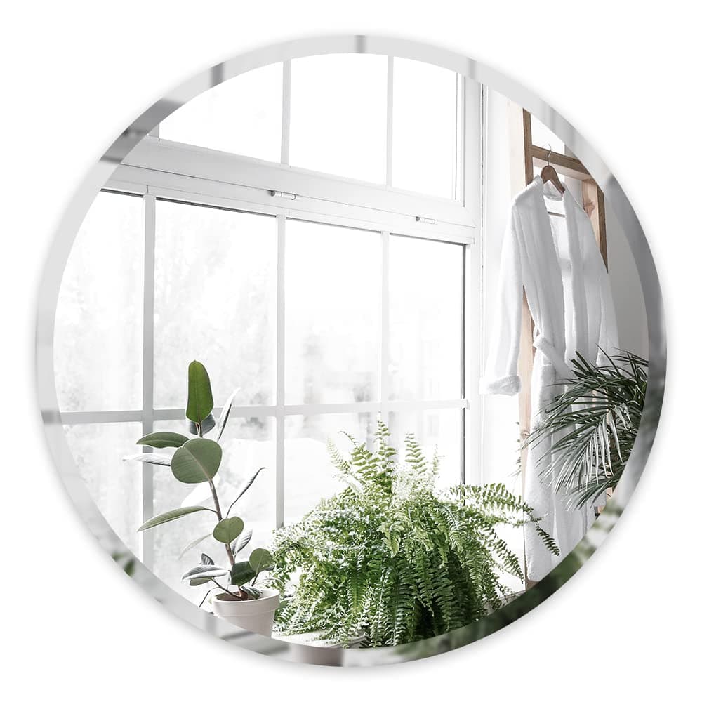 ANYHI Modern Frameless Bathroom Mirror, 55cm Round Wall Mirror for Home Decor, Beveled Edge Design