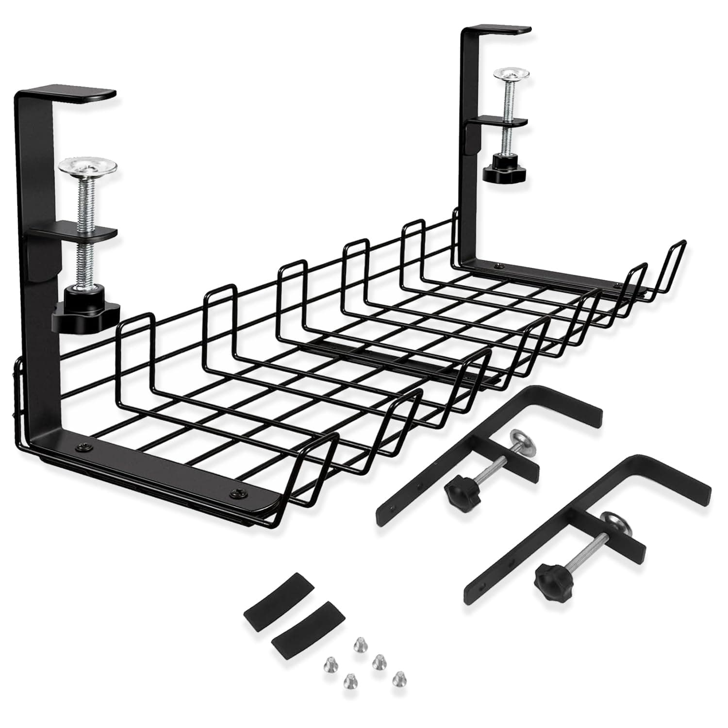 ECASA™ Under Desk Cable Management Tray, 16’’ Large Steel Cable Organizer, No Drill Clamp Tray for Desk, Office, and Kitchen – Adjustable, Removable, and Perfect for Cable, Cord, and Wire Management