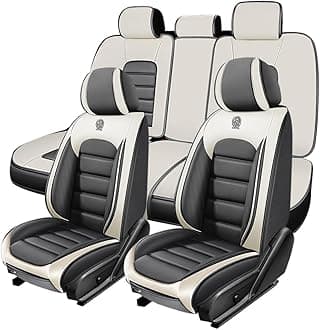 5 Seat Covers for Toyota FJ Cruiser 2007-2014,Premium Nappa Leather Car Seat Covers Car Seat Cushions,Waterproof Soft Seat Covers for Cars,Interior Accessories Airbag Compatible（Standard-Gray&White）