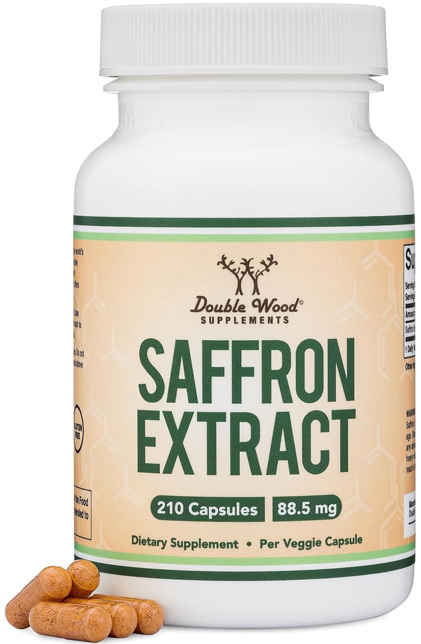 Double Wood Supplements DW Saffron | 210 Saffron Capsules - 88.5mg Safron Extract per Serving | High Strength Safron| Non-GMO & Gluten Free | (210 Capsules)