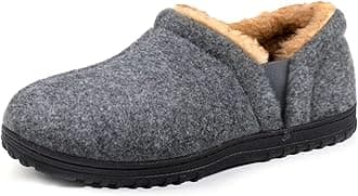 Zizor Men's Fuzzy Wool Fleece Slippers with Cozy Memory Foam, Indoor Outdoor Closed Back House Shoes with Non-skid Rubber Sole Hard Bottom