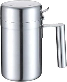 Olive Oil Dispensers Bottle, 550ML Oil Can Stainless Steel Oil Dispenser Pot Leak Proof Oil Salad Dressing Storage Oil Bottles Oil Container with Lid for Kitchen Cooking BBQ (silver(With Round Handle))