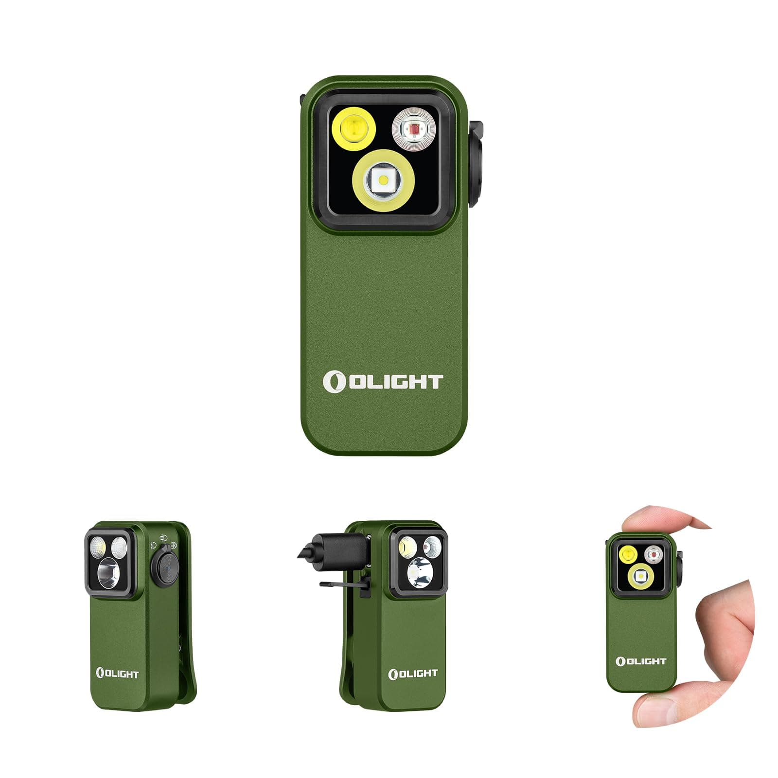 Oclip Pro EDC Flashlight Clip-on Light, Rechargeable 500 Lumens with Three Lighting Solutions Type-C Charging, Magnetic Flash Lights for Signaling, Cycling, Outdoor or Indoor Use(OD Green)