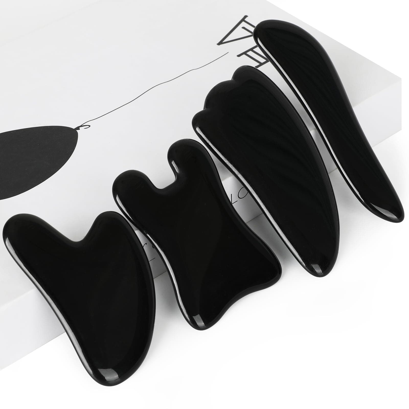 airogym Guasha Massage Tool, Natural Gua Sha Board, 4PCS Guasha Stone Scraping Massage Sets for SPA, Acupuncture, Physical Therapy, Muscle Knots, Facial Caring Point Treatment (Black)
