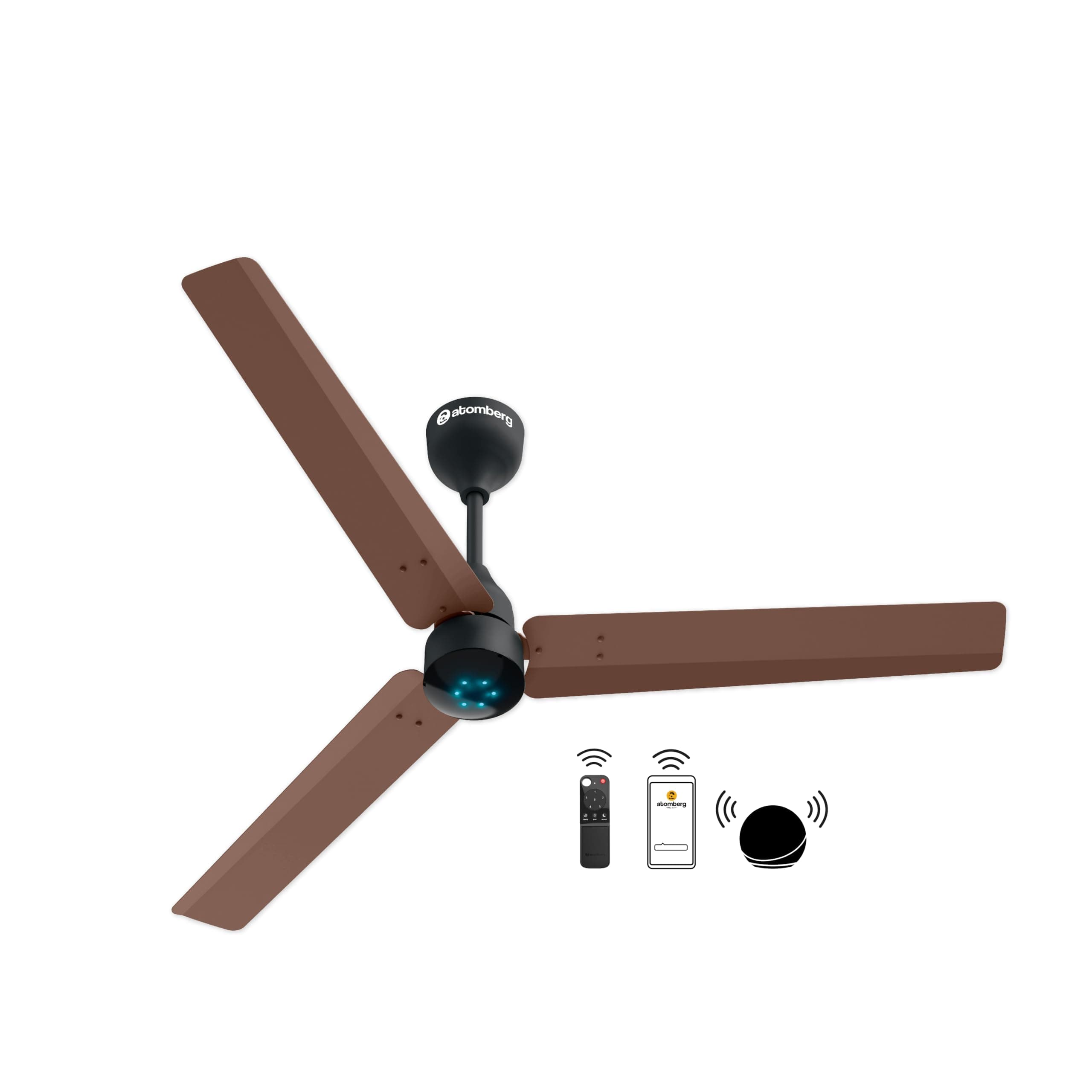 Renesa Smart 1200mm BLDC Ceiling Fan with IoT & Remote | Energy Efficient Ceiling Fan | Ceiling fan for Living Room | High Air Delivery with LED Indicators (Brown & Black)