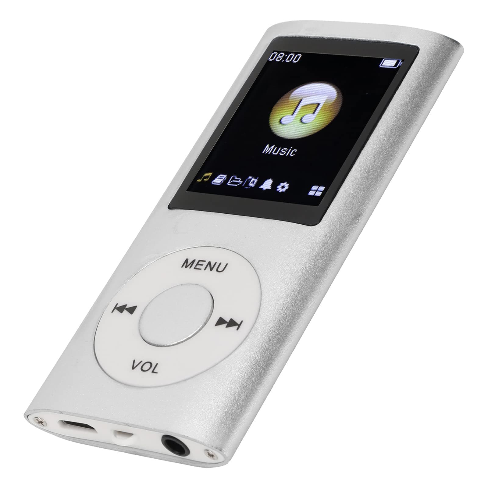 Stylish Slim MP3 Player with 1.8-Inch LCD Screen - Multifunctional Lossless Sound Portable Music Player (Silver)
