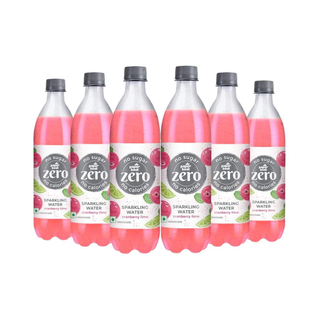 Paper Boat Zero Cranberry Lime Sparkling Water, Pack of 6, 600ml Each | Zero Sugar, Zero Calories | Sugar Free| Flavoured Carbonated Water | No Aspartame
