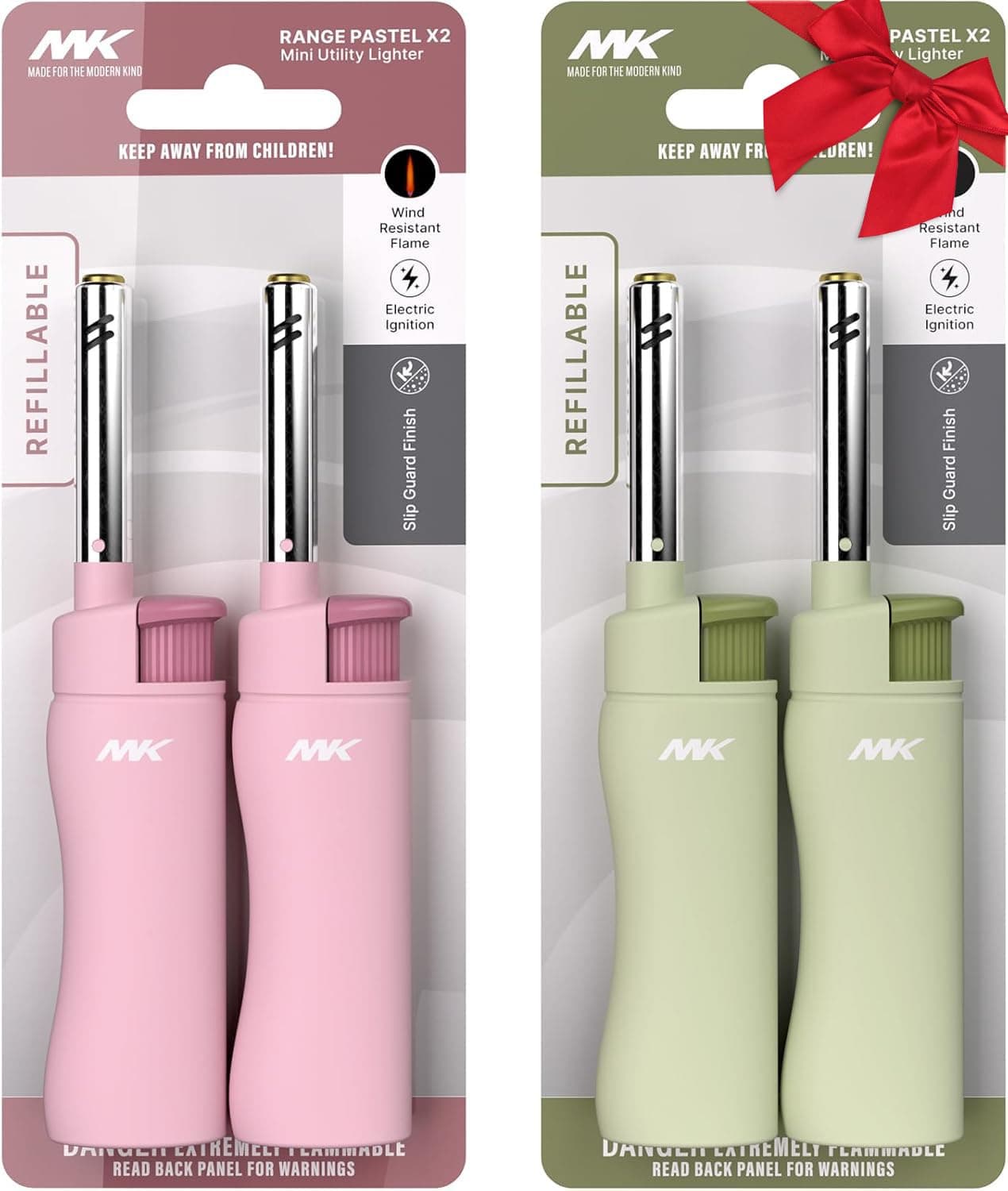 MK Candle Lighter, Butane Refillable Wind-Resistant Flame, 4-Pack for BBQ, Camping, Outdoor Use (Pastel-4PC)