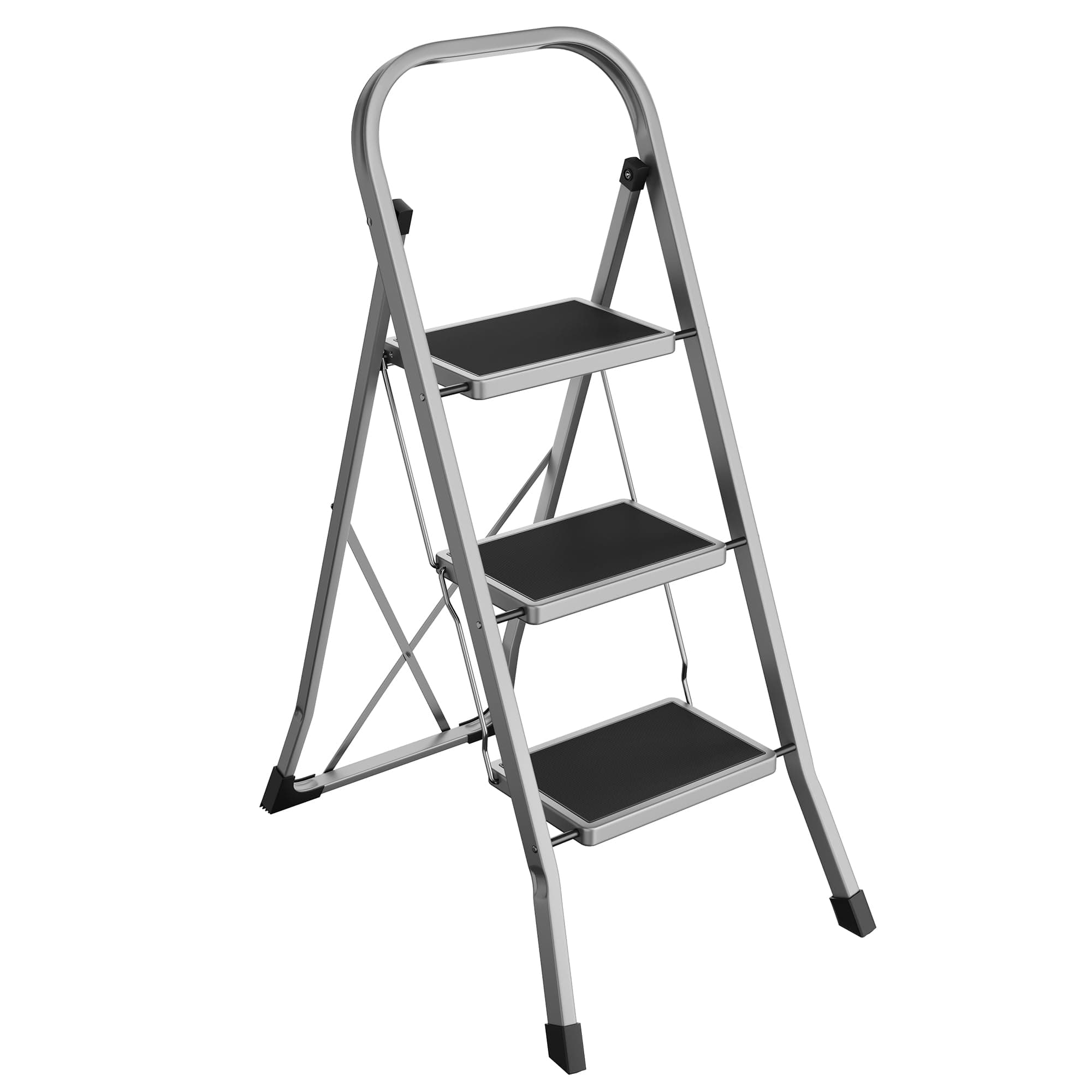 Step Ladder, 3-Step Ladder, Folding Ladder, Safety Lock, Space-Saving Storage, Holds up to 150 kg, Dove Grey GSL003GY01