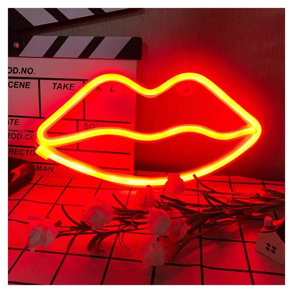 LED Lips Neon Light Sign Wall Light Battery/USB Operated Light Blue Art Decorative Neon Lights Signs for Walls Light up Signs for Bedroom Walls Party(Red)