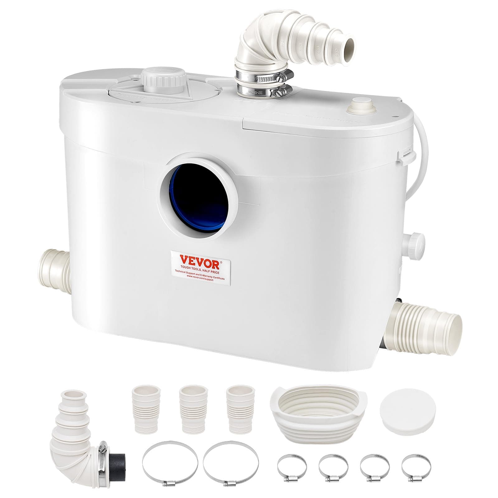 VEVOR 900W Macerator Pump, 48 GPM Flow, 40 ft/12 m Head, Macerator Sewerage Toilet Pump with 4 Water Inlets, Waste Water Disposal Upflush Machine for Toilet, Basement, Shower, Sink, Laundry, Bathtub