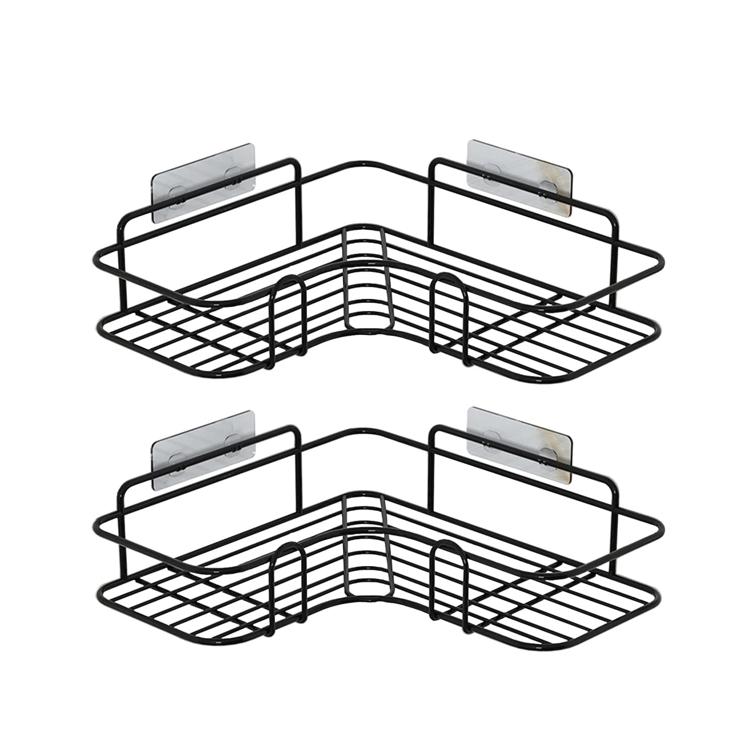 Corner Shower Caddy Shelf Rack Storage, Adhesive No Drilling Bathroom Shower Organizer Shelves, Stainless Steel Rustproof Shampoo Holder with Hooks for Inside Shower, 2 Pack (Black)
