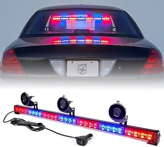 Xprite Police Lights, 31.5 Inch LED Traffic Advisor Light Bar, 21 Flashing Patterns w/Suction Cup, Interior Windshield Deck Emergency Lights for Vehicle Police Volunteer Trucks, Red Blue
