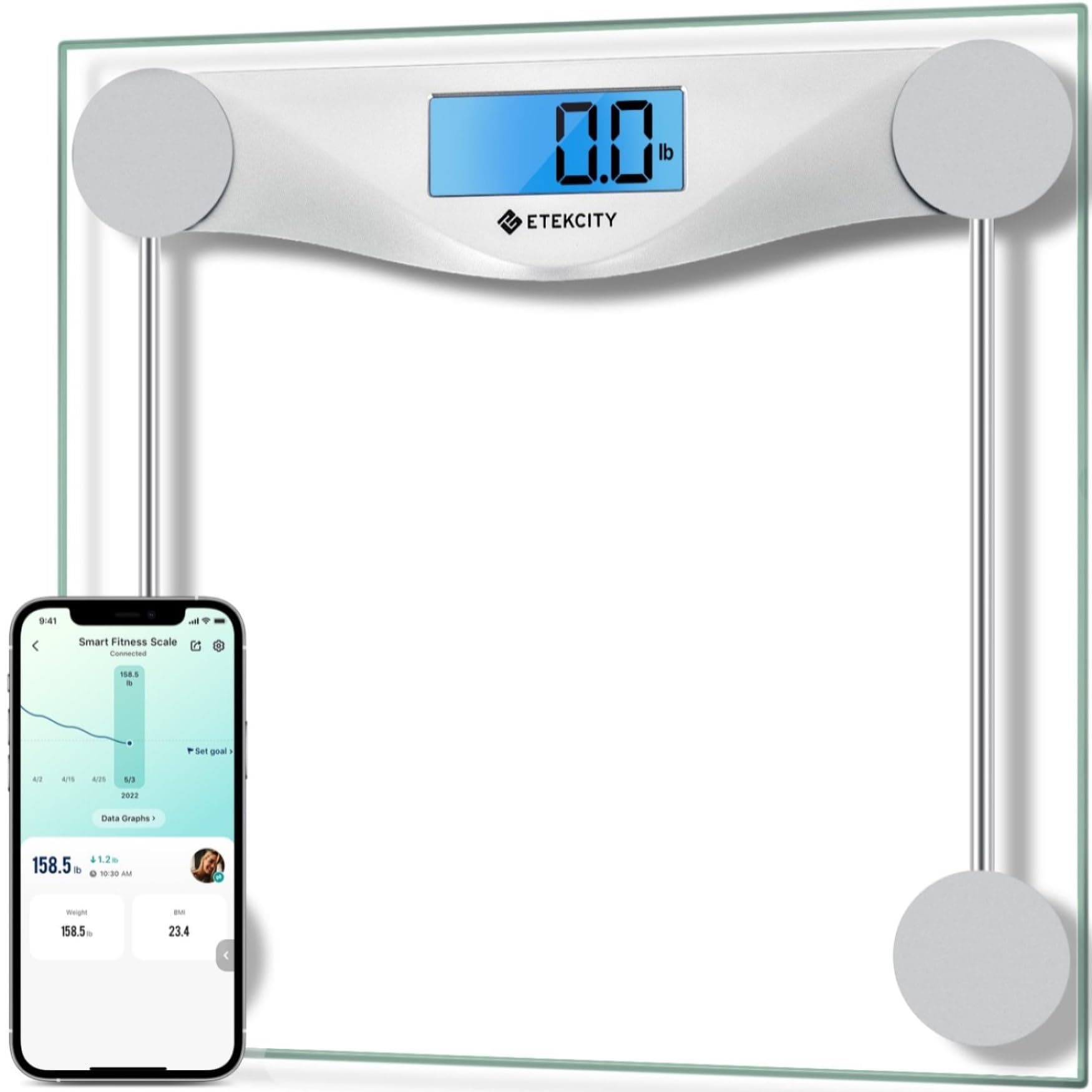 Digital Body Weight Bathroom Scale, Large Blue LCD Backlight Display, High Precision Measurements,6mm Tempered Glass, 400 Pounds
