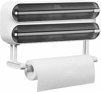 House of Quirk Magnetic Plastic Wrap Dispenser with Cutter, 3 in 1 Aluminum Foil and Plastic Wrap Organizer with Paper Towel Holder, Compatible with Cling Film, Tin Foil and Wax Paper (Black)