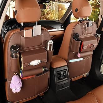 Backseat Car Organizer, PU Leather Car Seat Back Organizer Travel Storage Bag Holder Pocket Kick Mats Back Seat Protector Car Back Seat Organizer for Kids, Universal Car Travel Accessories