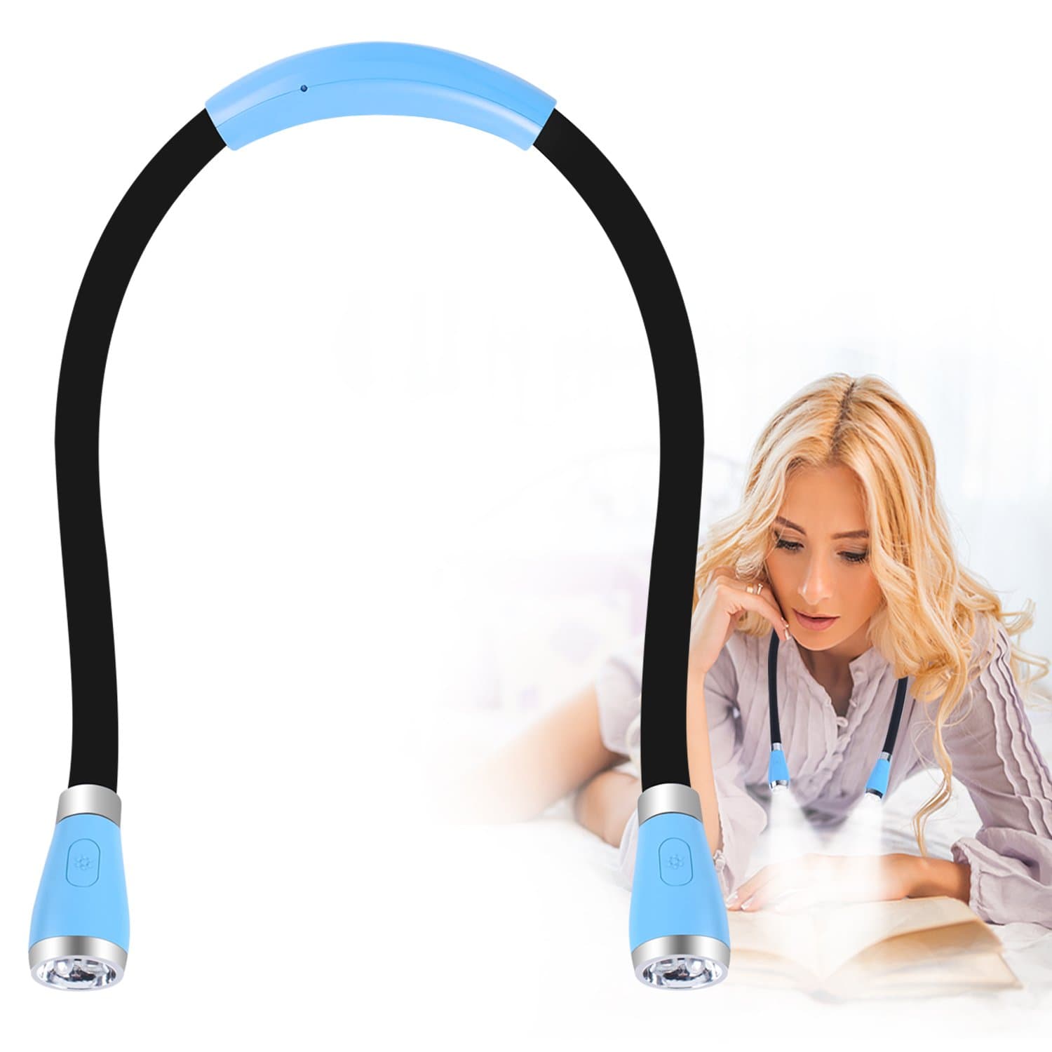 LED Hug Light, Rechargeable Neck Book Light Night Reading Lamp, Hands Free, 4 LED Bulbs, 4 Adjustable Brightness, USB Cable and Rechargeable Battery Included
