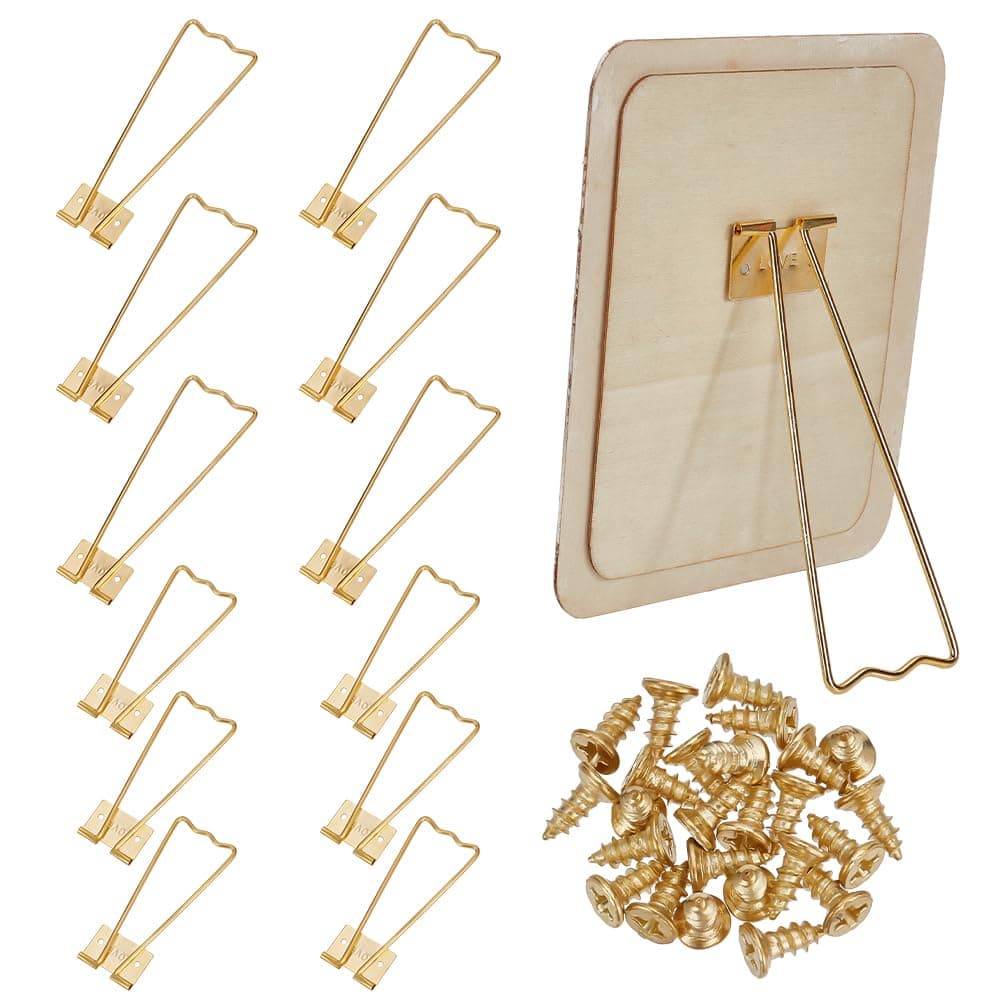 FINGERINSPIRE 12 pcs 2 Styles Photo Frame Easel Back Stand Iron Photo Frame Bracket Gold Picture Frame Easel with 24pcs Screws Photo Frame Back Support Tabletop Picture Stands Photo Frame Accessories