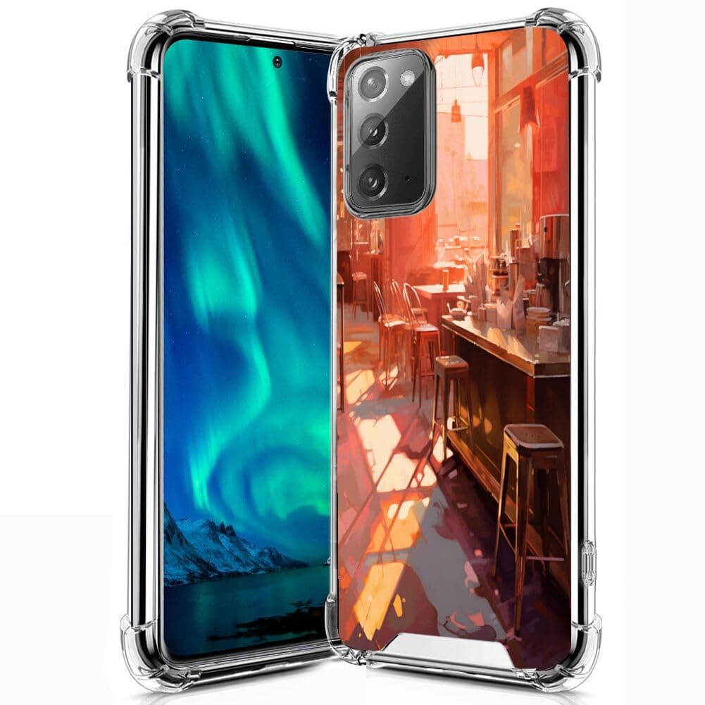Transparent Phone Case for Samsung Galaxy Note 20 5G with Coffe Shop-aa3 Pattern Clear Four-Corner Airbag Reinforced Anti-Scratch and Shock-Proof Protective Phone Cover