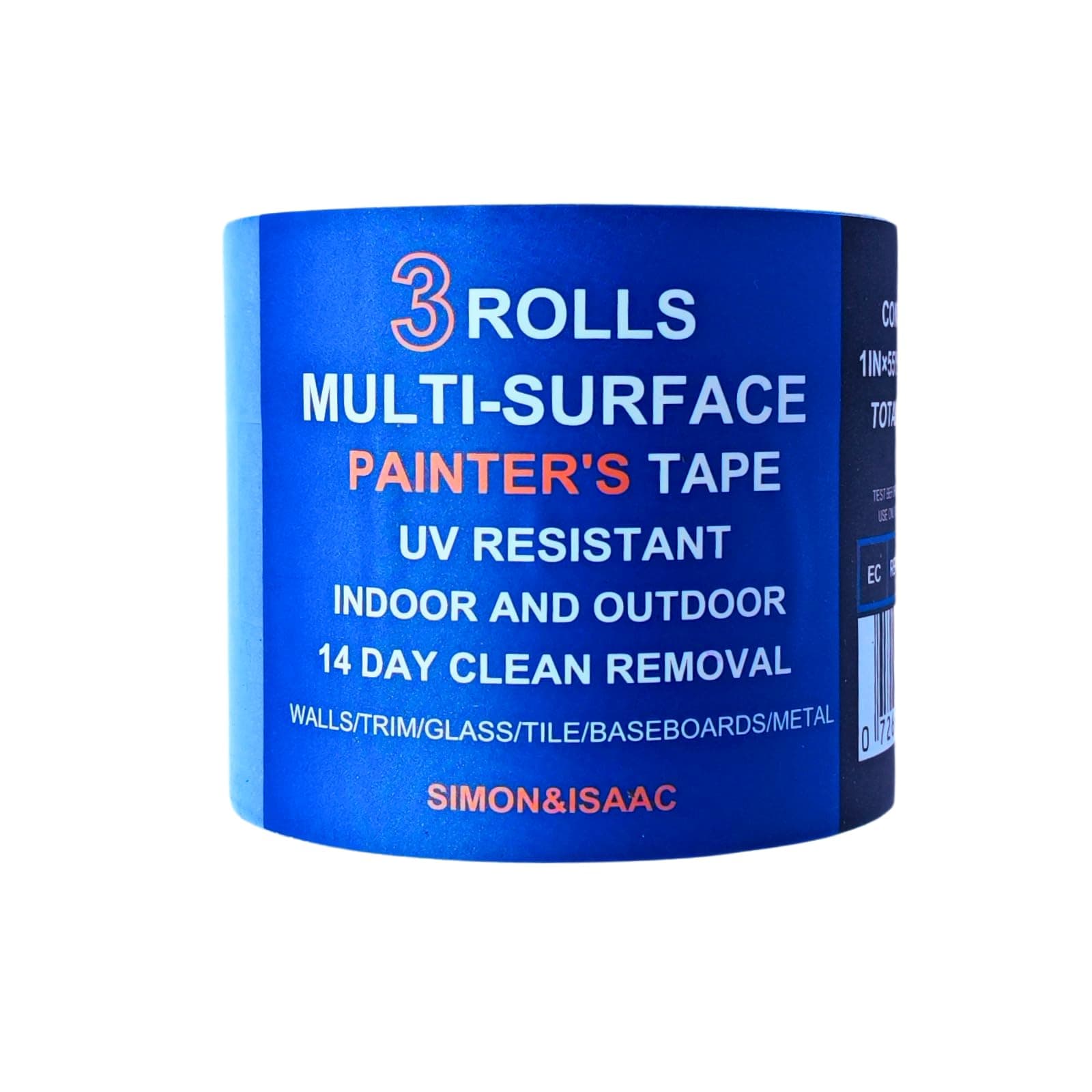 SIMON&ISAAC Blue Multi-Surface Painter's Tape Masking Tape Paint Tape Protects Surfaces and Removes Easily Anti-UV for Indoor and Outdoor (Washi Paper, 3 Rolls x 2.5cm x 50m)